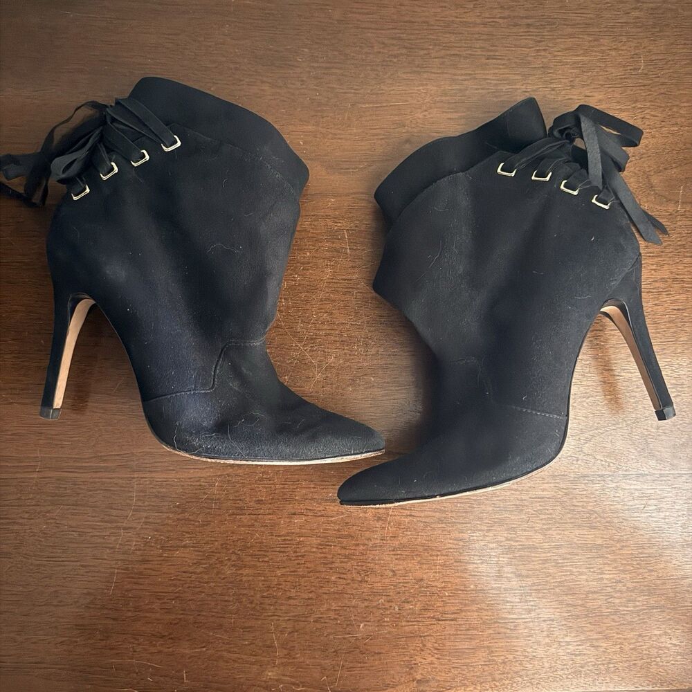 Marissa Webb Black Vegan Suede Lace Up Heel Booties Shoes Womens Sz 37 US 6